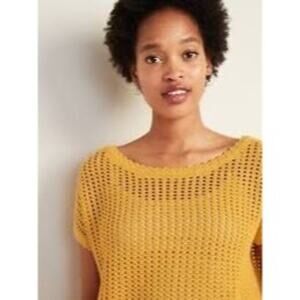 Old Navy Relaxed Dolman Short -Sleeve Crochet Sweater for Women Small  Squash